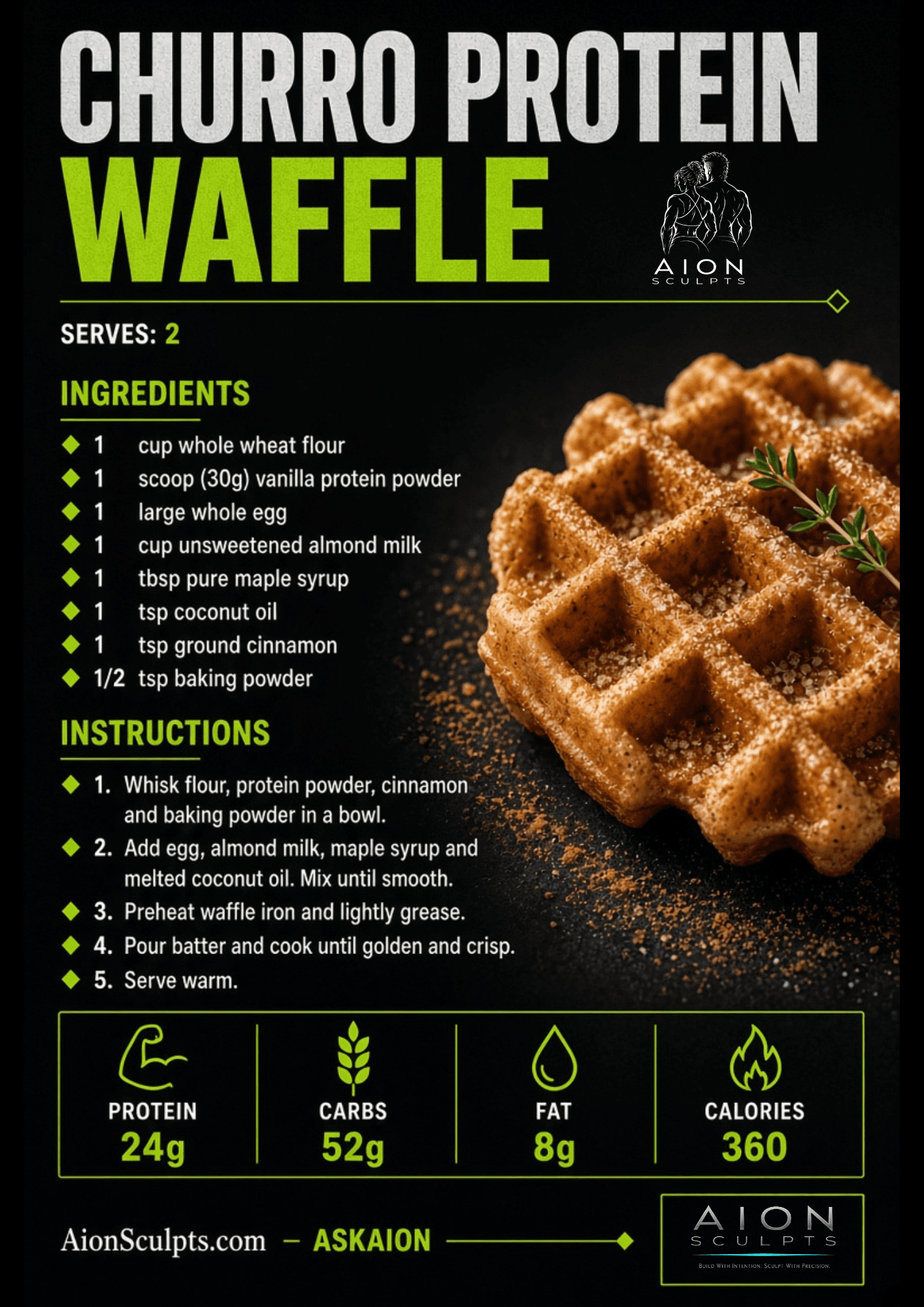Churro Protein Waffle recipe card