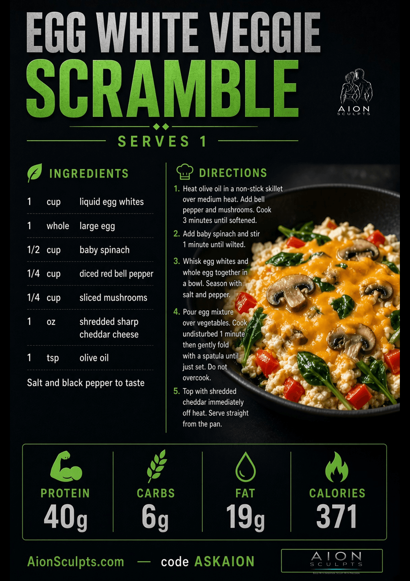 Egg White Veggie Scramble recipe card