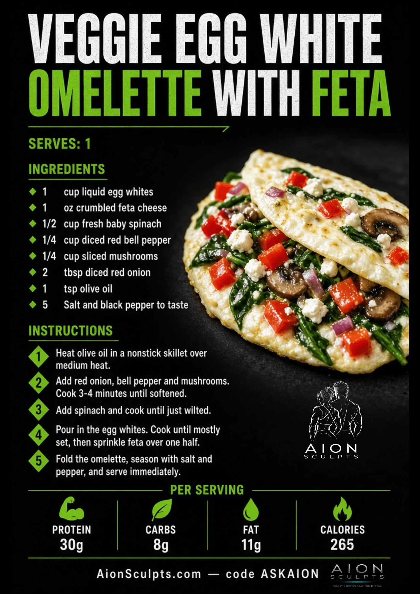 Veggie Egg White Omelette with Feta recipe card