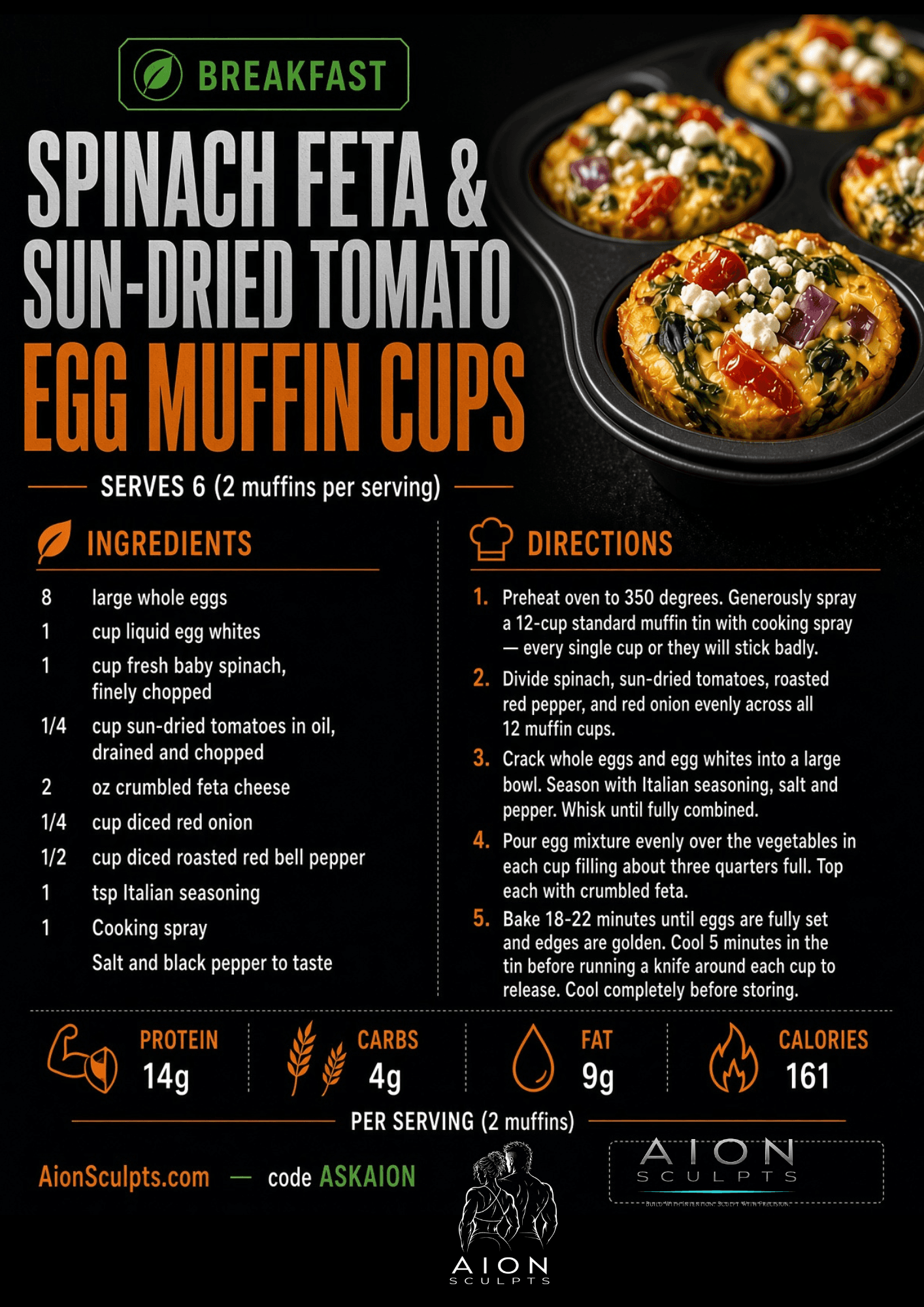Spinach Feta and Sun-Dried Tomato Egg Muffin Cups recipe card