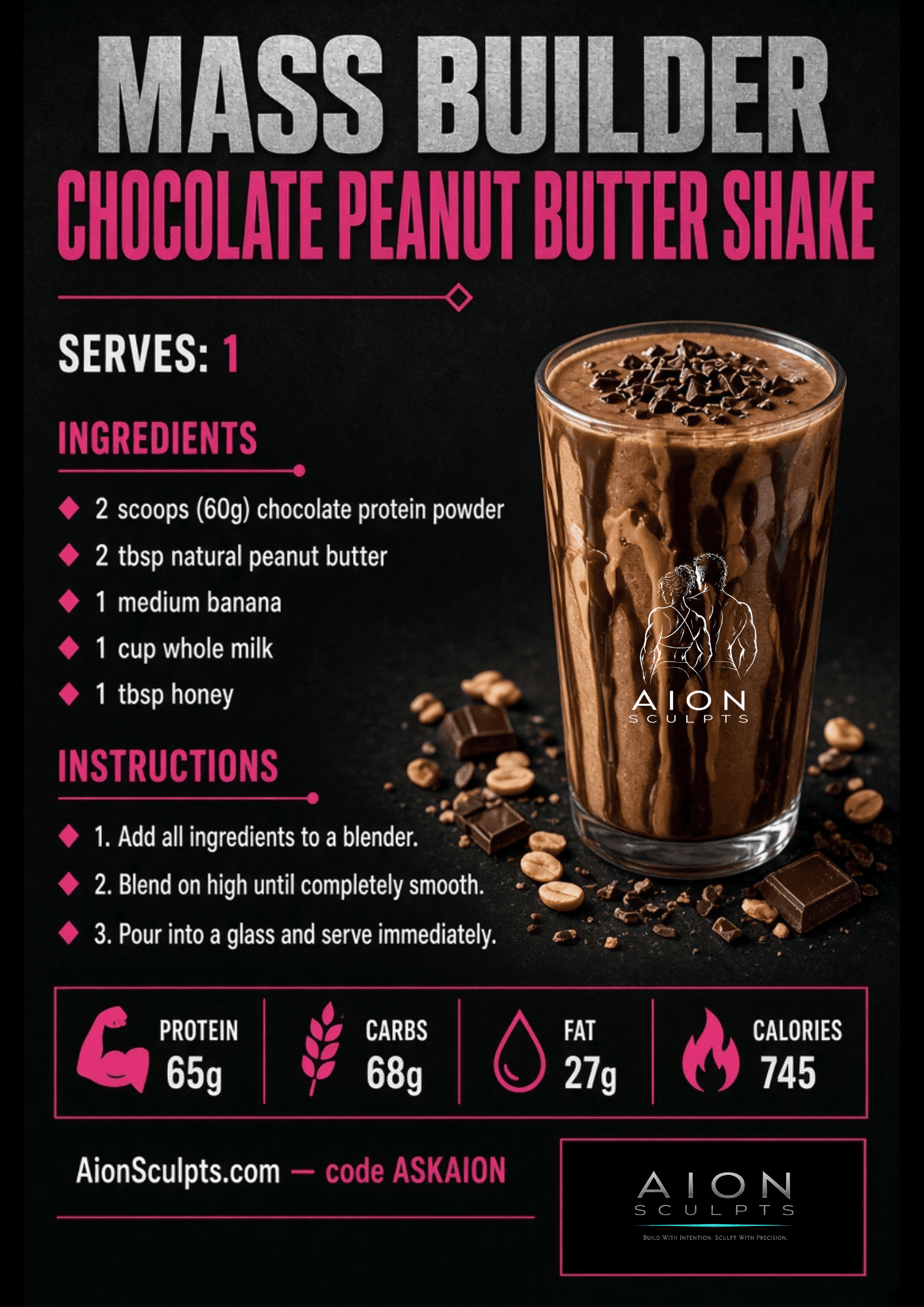 Mass Builder Chocolate Peanut Butter Shake recipe card