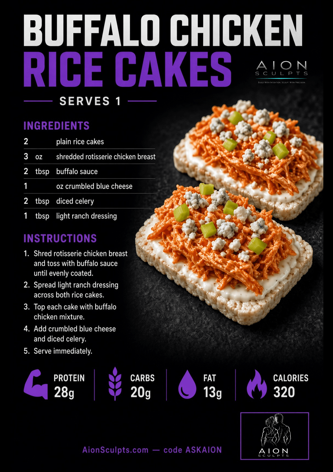 Buffalo Chicken Rice Cakes recipe card