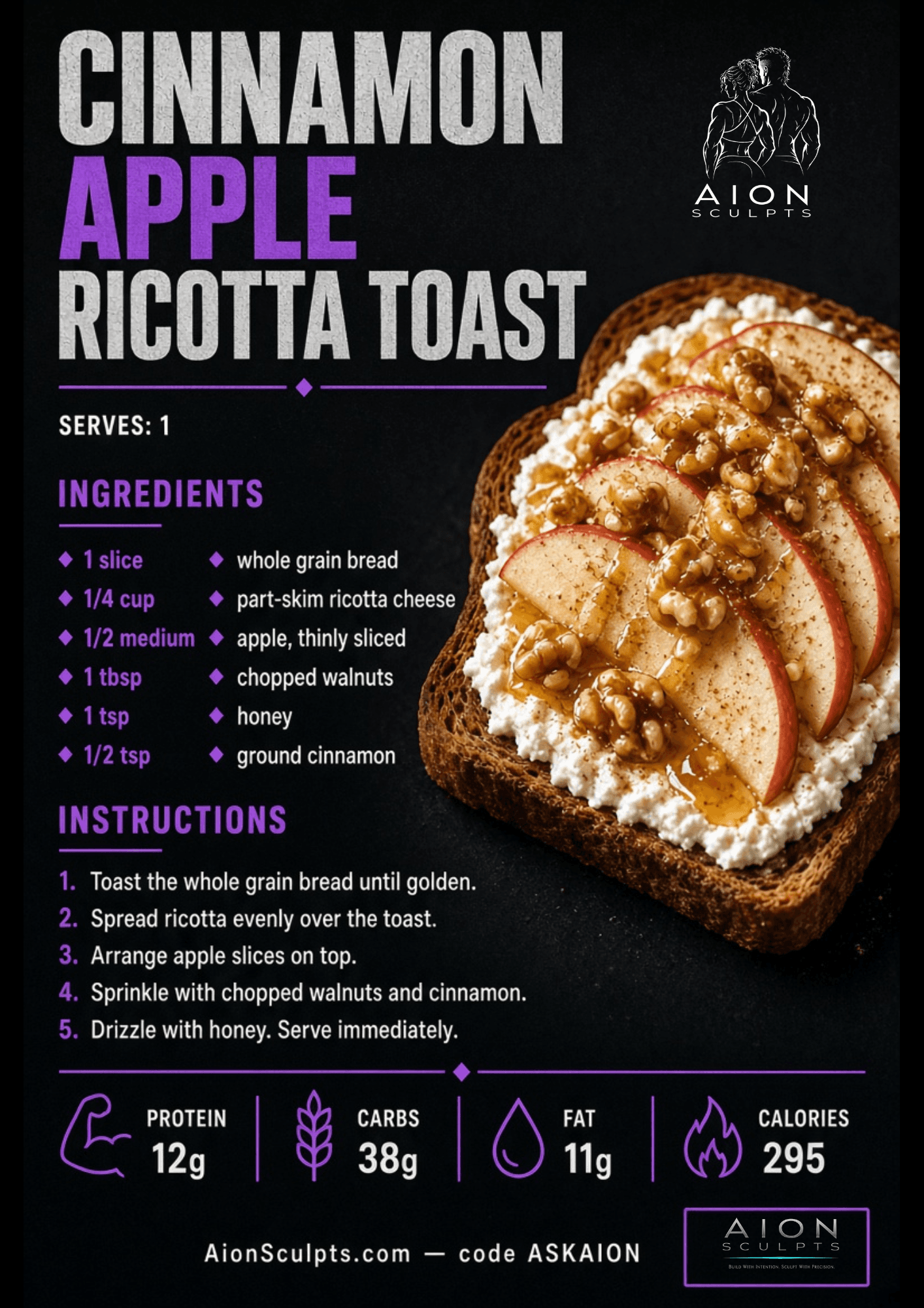 Cinnamon Apple Ricotta Toast recipe card