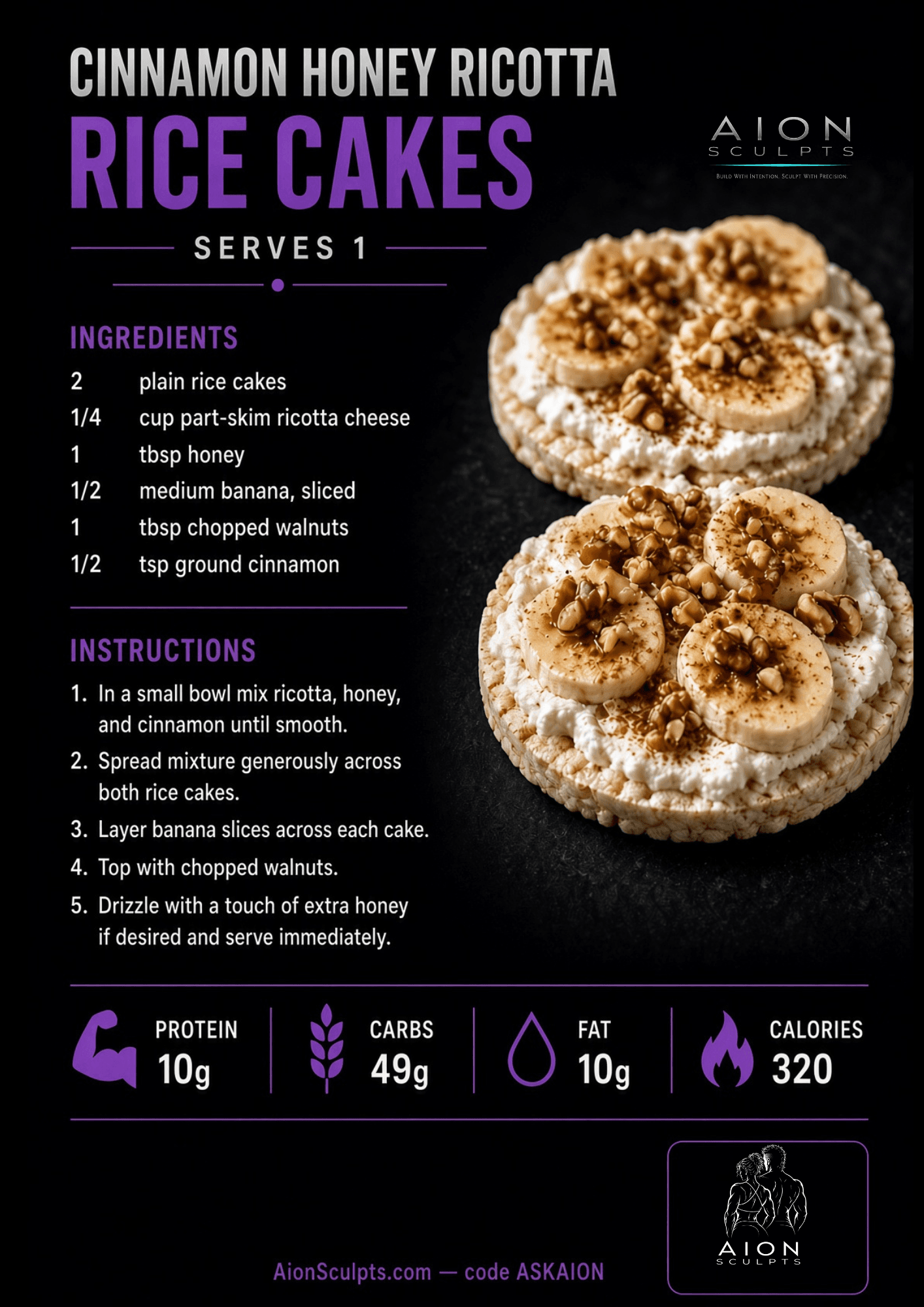 Cinnamon Honey Ricotta Rice Cakes recipe card