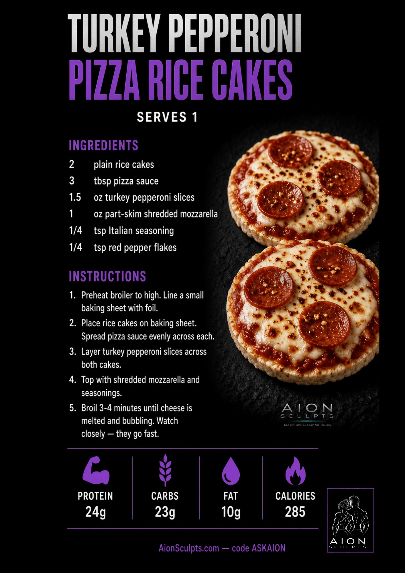 Turkey Pepperoni Pizza Rice Cakes recipe card