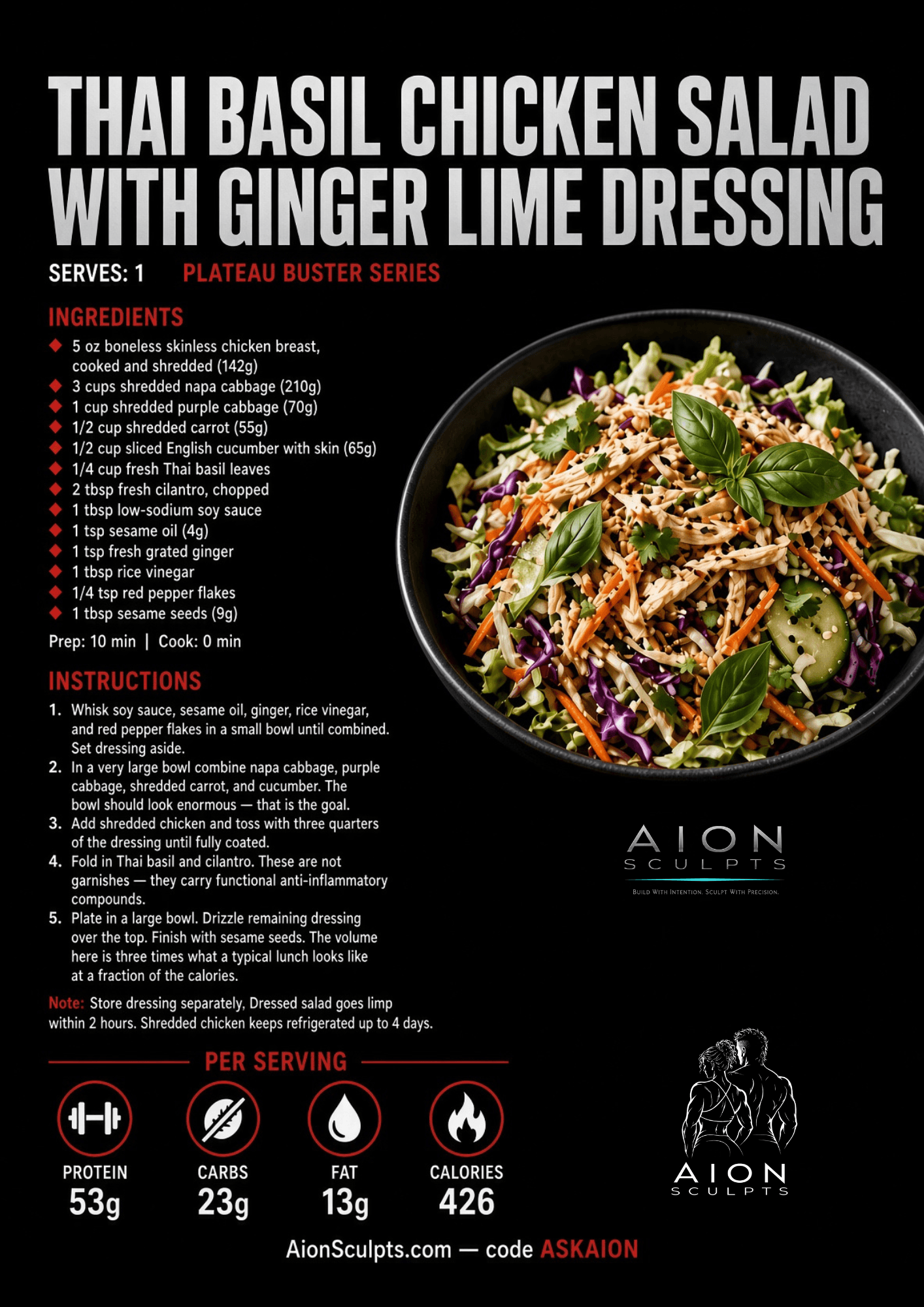 Thai Basil Chicken Salad with Ginger Dressing recipe card