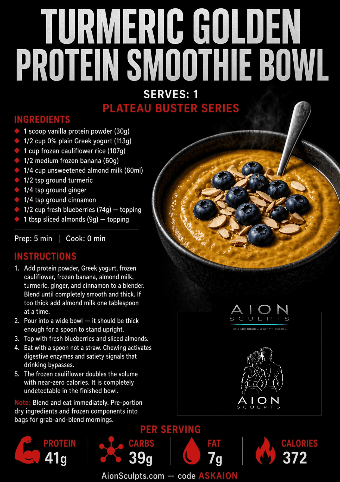 Turmeric Golden Protein Smoothie Bowl recipe card