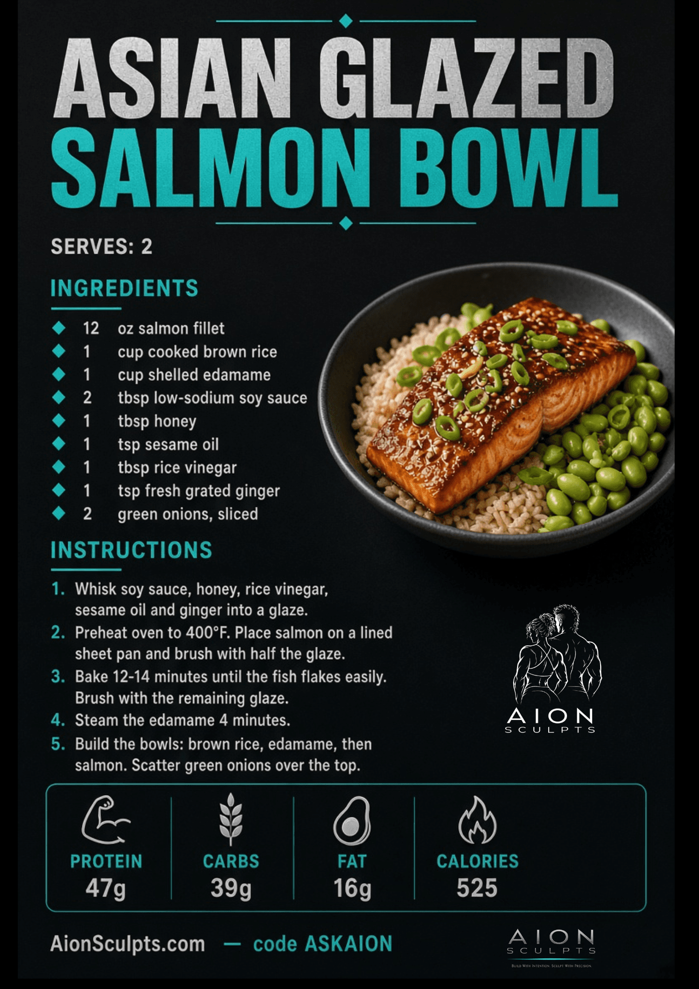 Asian Glazed Salmon Bowl recipe card