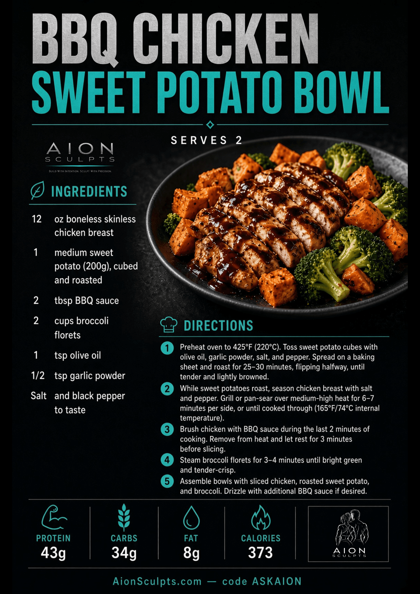 BBQ Chicken Sweet Potato Bowl recipe card