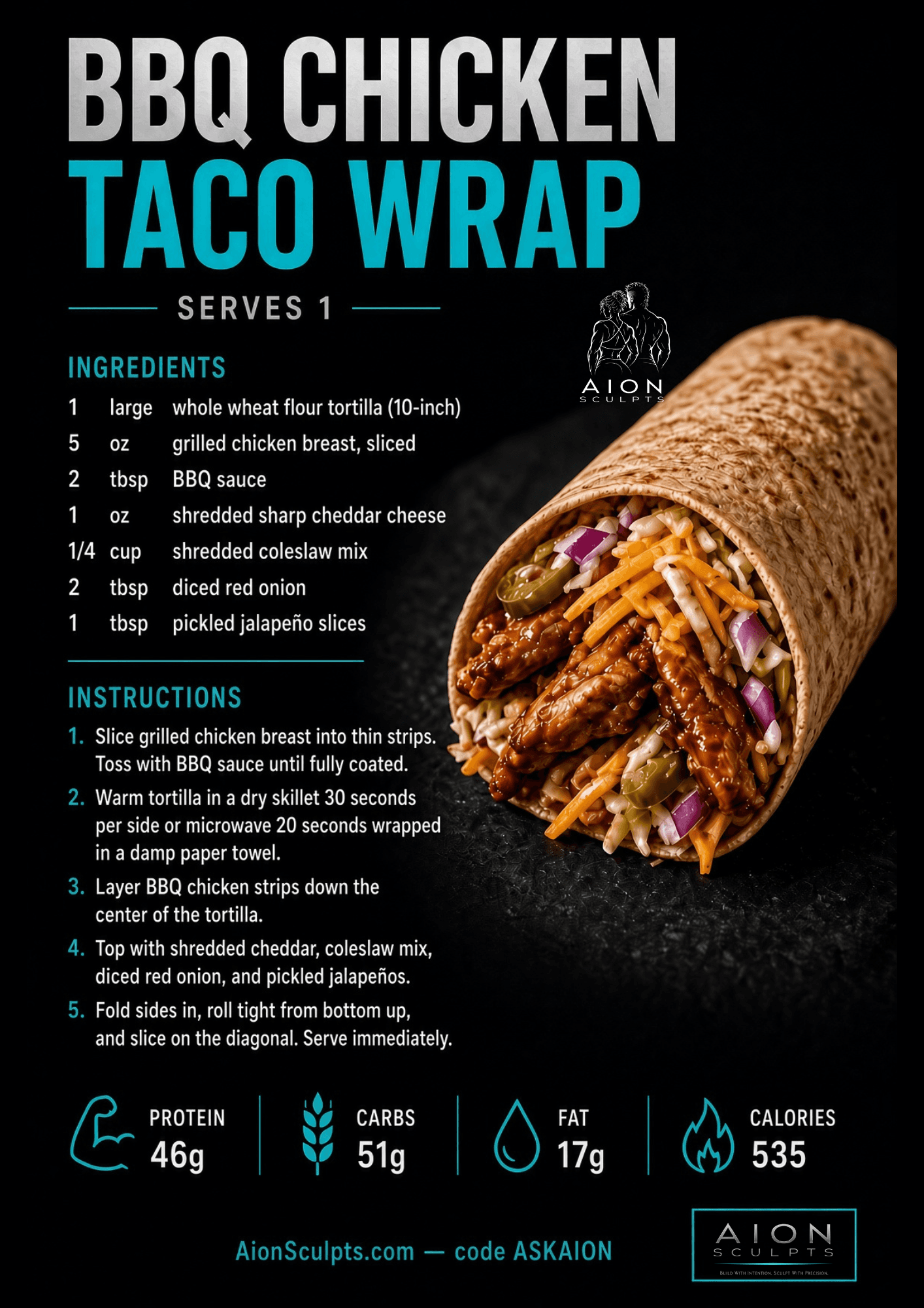 BBQ Chicken Taco Wrap recipe card